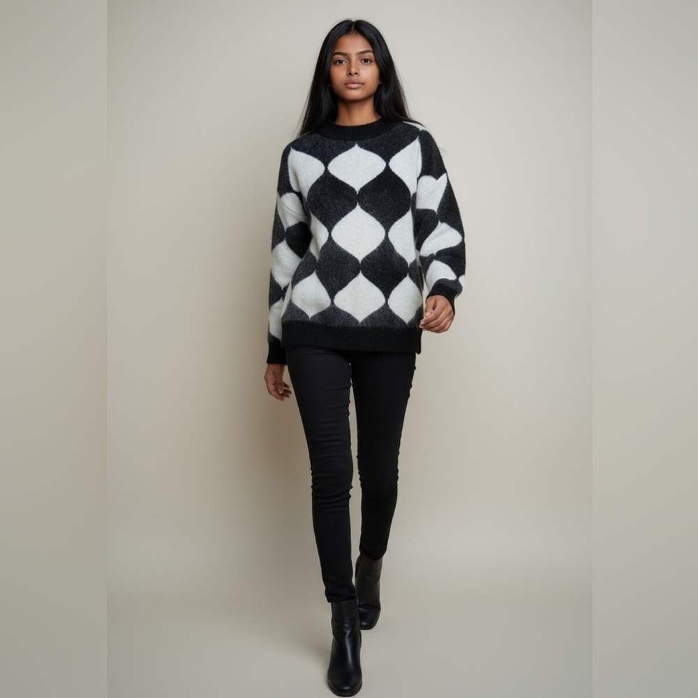Ann Taylor Factory Sweater. NWT. Size Medium. Black and White. Long sleeve soft